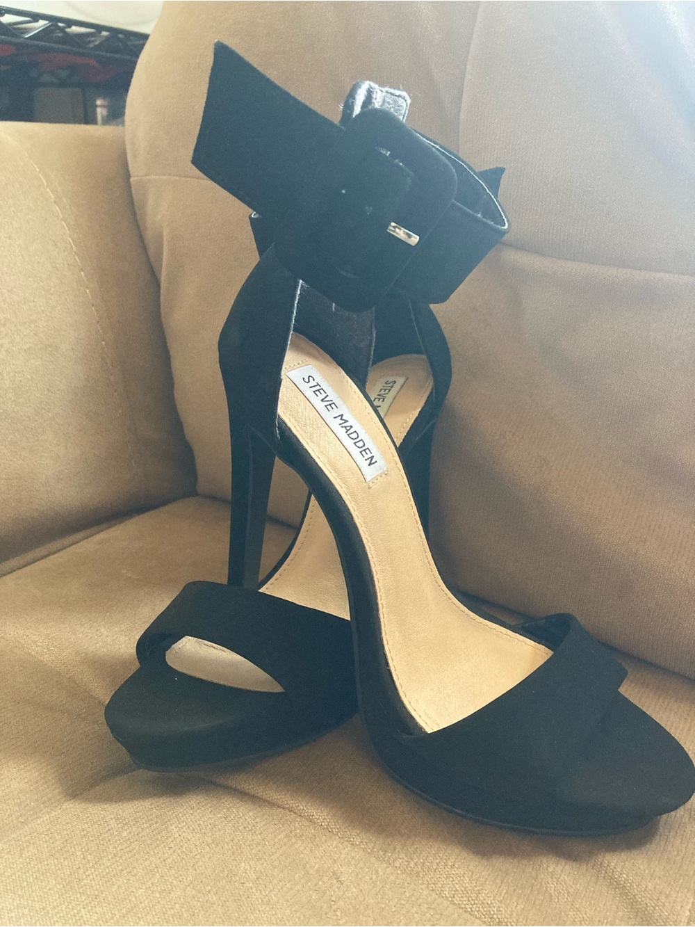 Steve Madden Black Suede Ankle-Strap Stiletto Heels